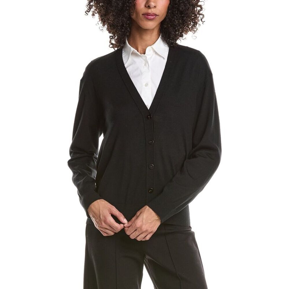 Theory Womens  V-Neck Wool Cardigan, Black